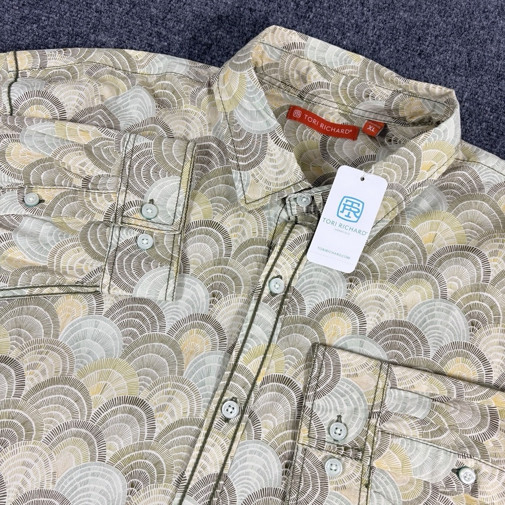 NEW Tori Richard Shirt Men‎ XL Green Tea Seashell Long Sleeve Hawaiian Button Up